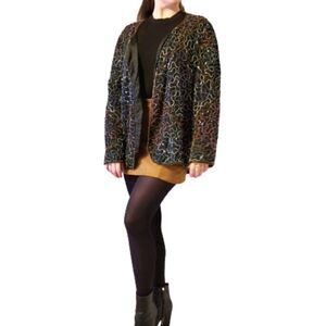 Vintage JMD New York Hand Multicolor Beaded Sequin Swirl Black Evening Jacket 2X